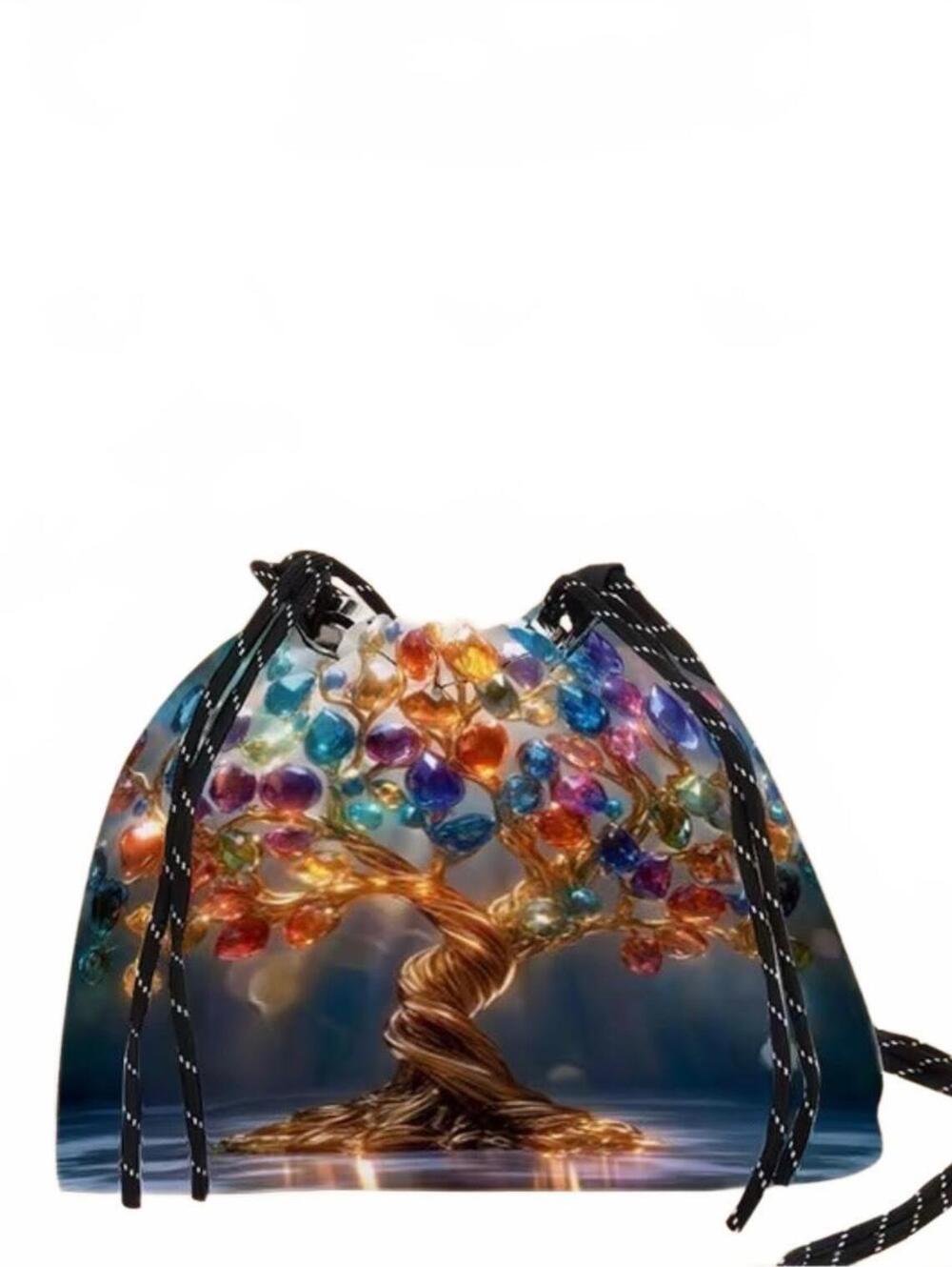 New -Fun ! Vibrant Tree Print Design Drawstring Crossbody Bag